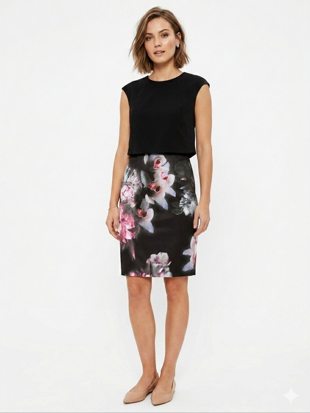 Ted Baker Beryll Sheath Dress Size 2 Floral Overlay Sleeveless Feminine